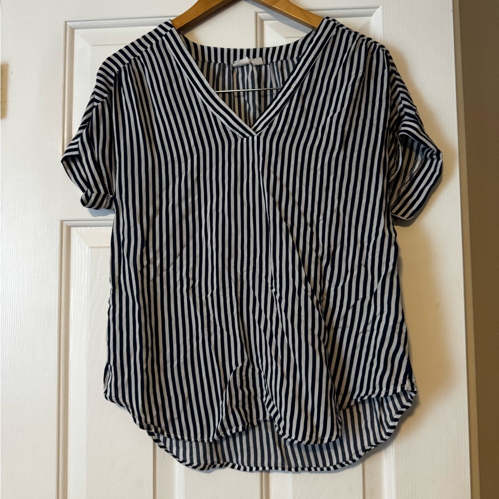 GAP Striped V-Neck Blouse - Blue/White, Women's Size Small 0496